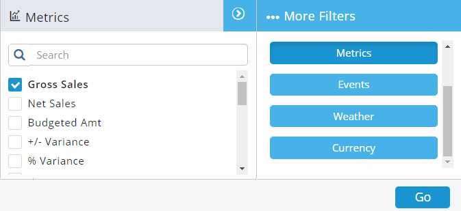 Screen shot Giffy of how to select Metrics in Avero