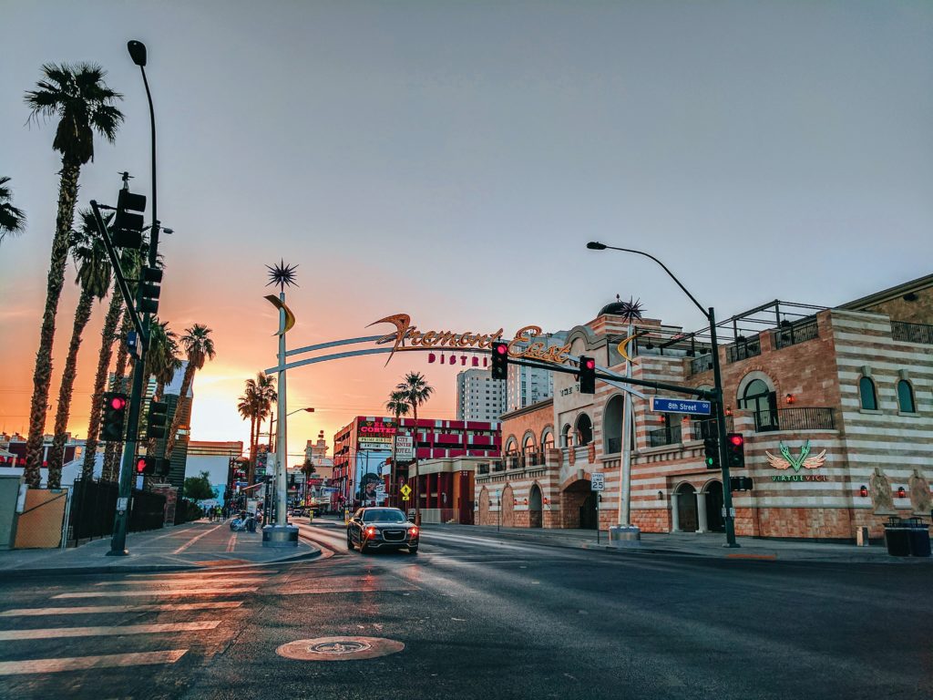 Image of Old Town Las Vegas with mostly empty streets. 
